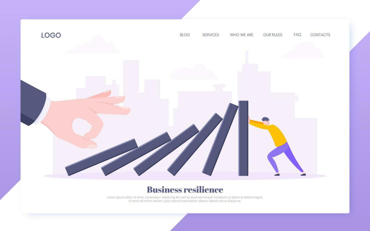 Business resilience or domino effect metaphor vector illustration.