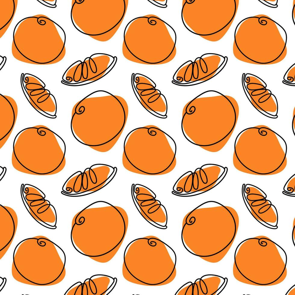 garabatear estilo sin costura modelo con todo naranjas y naranja rebanadas en blanco antecedentes vector