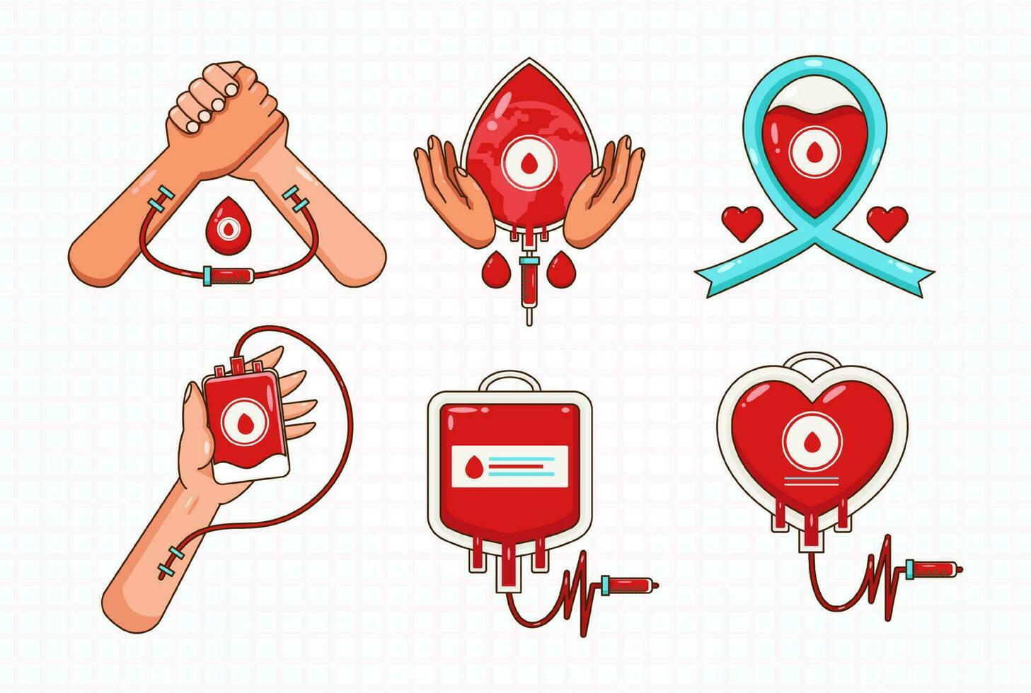 Blood Donor Day, blood bag icon illustration, hand donate blood and health ribbon. Suitable for design elements vector