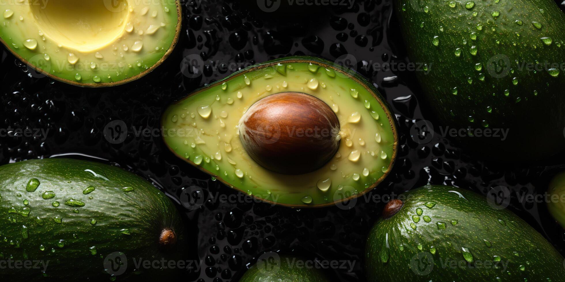 . . Photorealistic illustration of eco organic healthy hipster green food avocado pattern background. Graphic Art photo