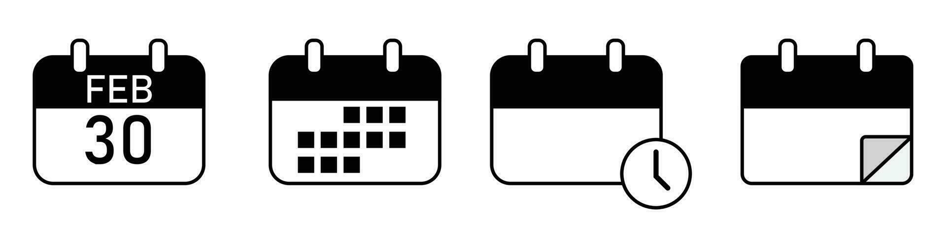 calendario icono fecha mes hora icono conjunto vector