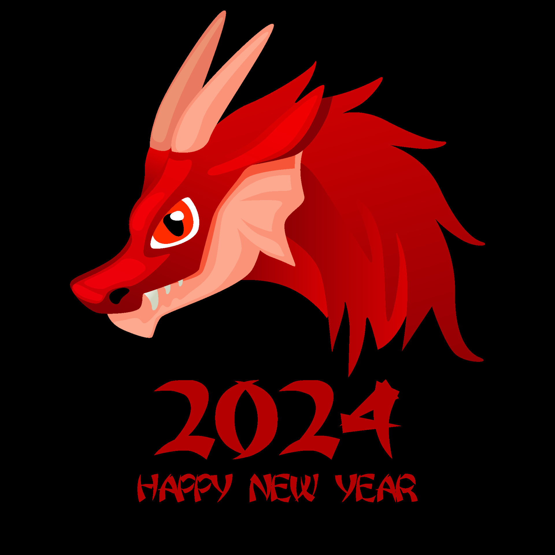 Chinese Happy New year 2024 , cute dragon. Greeting card with red
