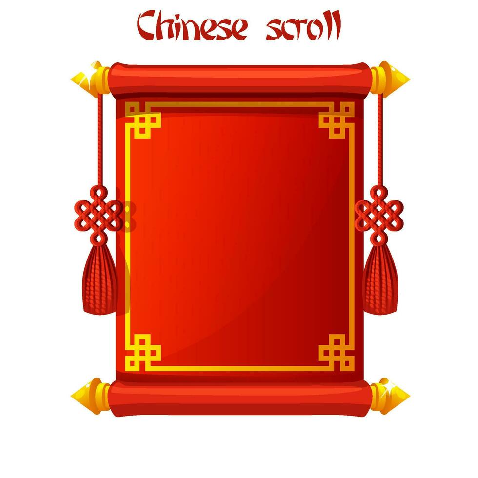 Red Chinese Scroll Border with ornament. Cartoon banner chinese style. vector