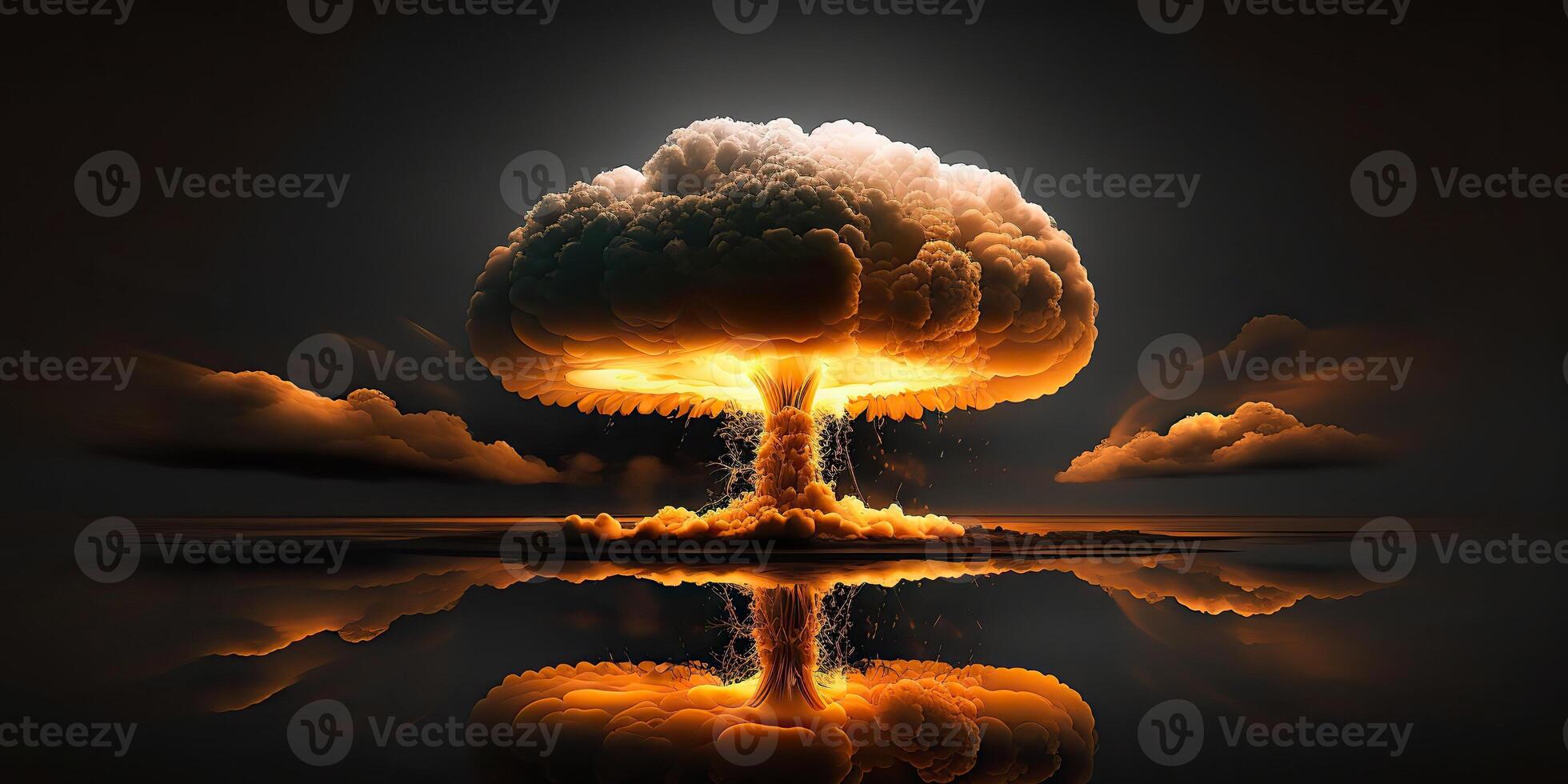 . . Illustration of huge atomic mushroom explosion. Scary catastrophe vibe. Graphic Art photo