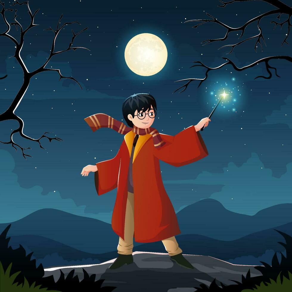 A Wizard Boy Showing His Magic Skills vector