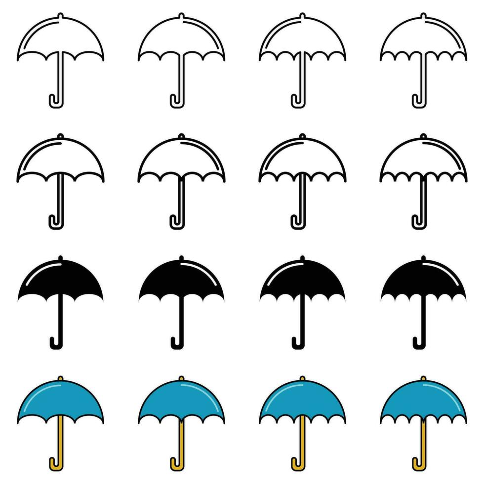 Flat vector line icon umbrella set isolated on white background. Design for web, mobile app