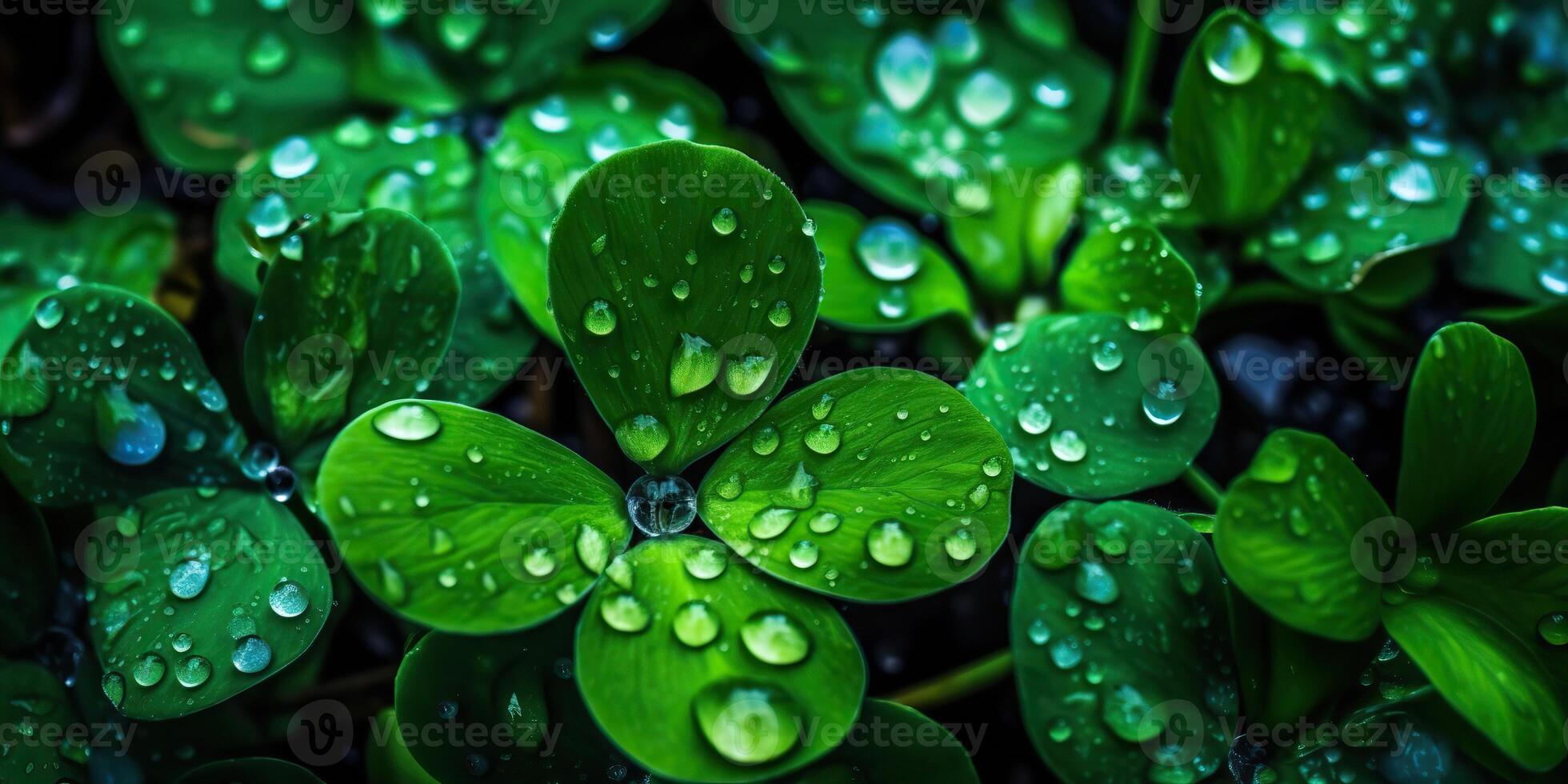 . Photo realistic illustration of top view green fresh clover leafes. Irish symbol. . Graphic Art