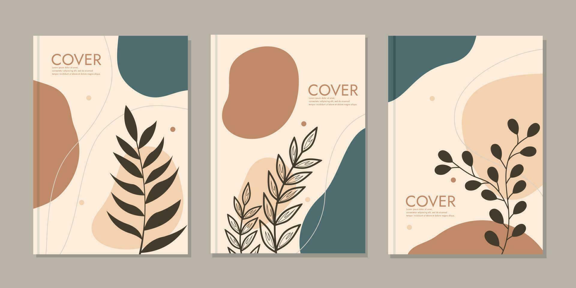 set of book cover page designs with hand drawn floral decorations. abstract aesthetic background. size A4 For notebooks, catalogs, planners, brochures, books, catalogs vector