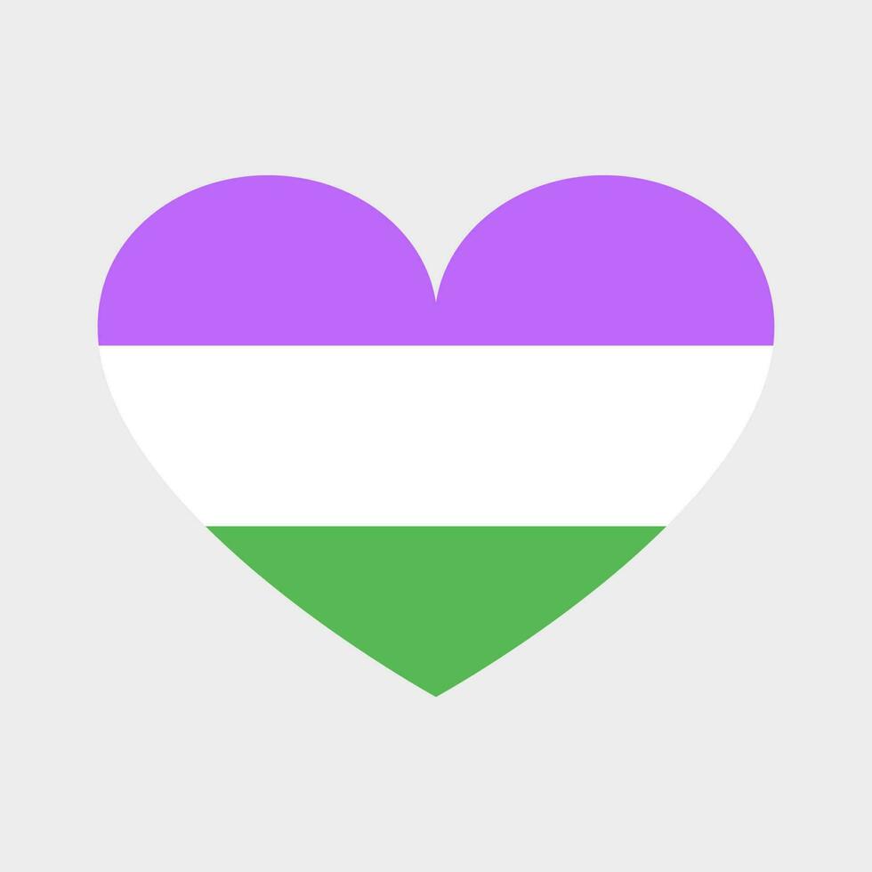 Cute vector heart in LGBTQ flag colors. Three horizontal stripes, genderqueer flag, non-binary gender identity, tolerance.