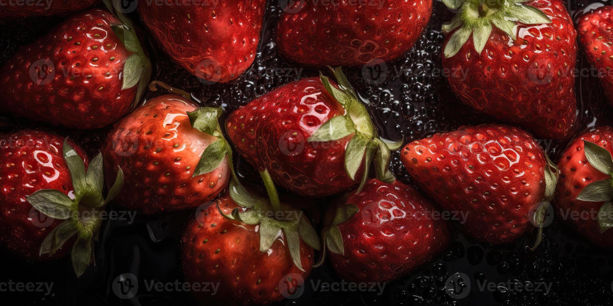 . . Macro close up photo of banch set of strawberry. Healthy eco organic fruit. Graphic Art