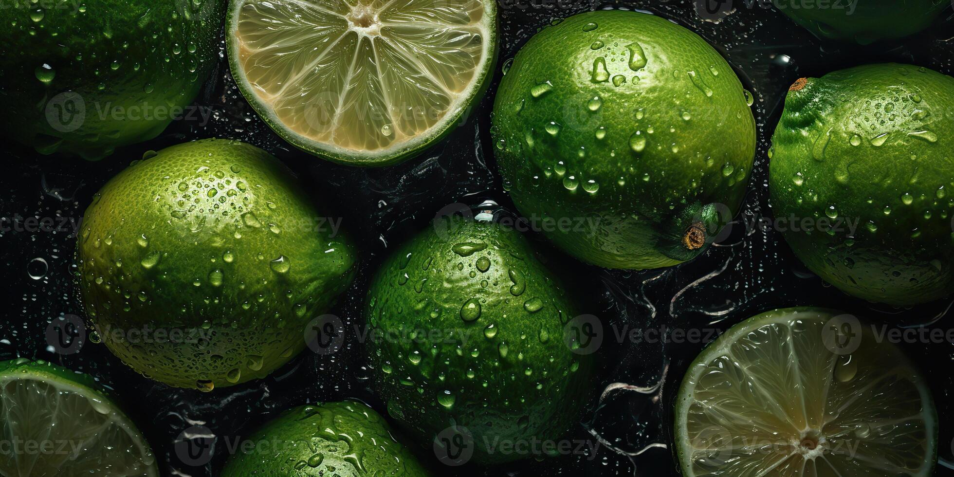 . . Macro shot photography of slices limes green tropical fruits. Graphic Art photo