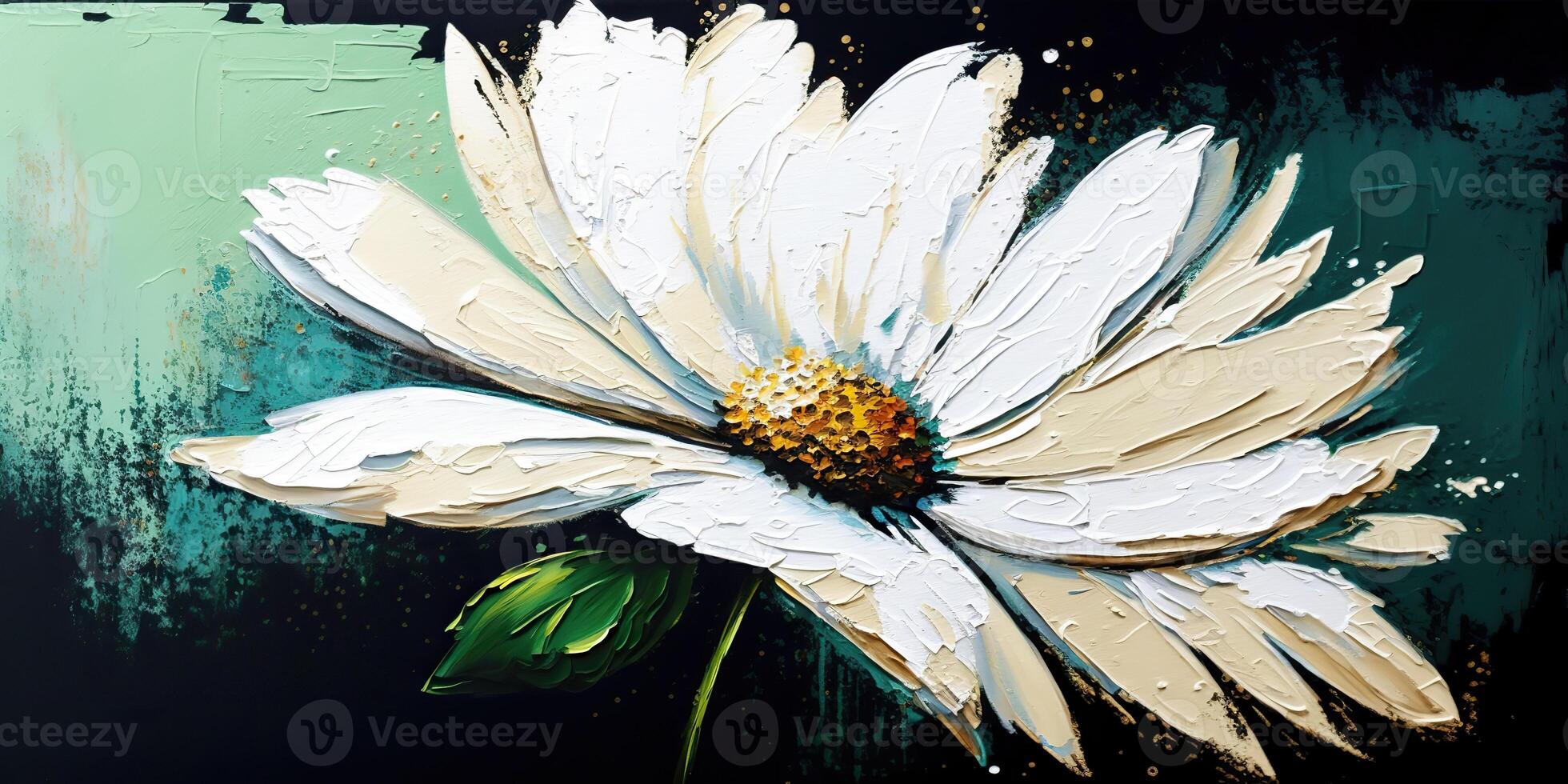 . . White ink oil paint flower on canvas. Artist calm peace romantic love vibe. Graphic Art photo