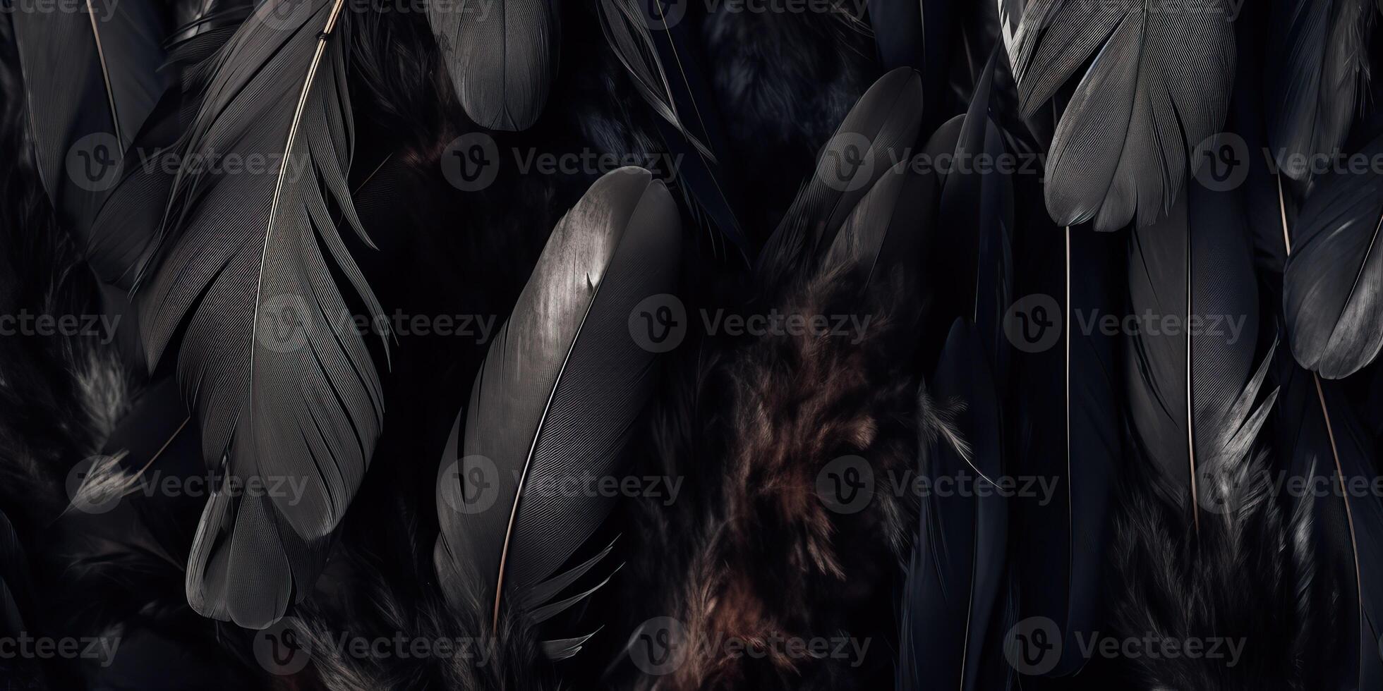 . . Photo realistic black feathers pattern background texture. Ellegant aesthetics luxury vibe. Graphic Art