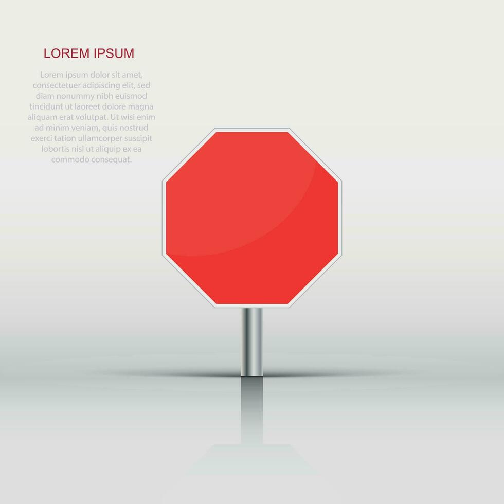 Vector red stop sign icon in flat style. Danger sign illustration pictogram. Stop business concept.