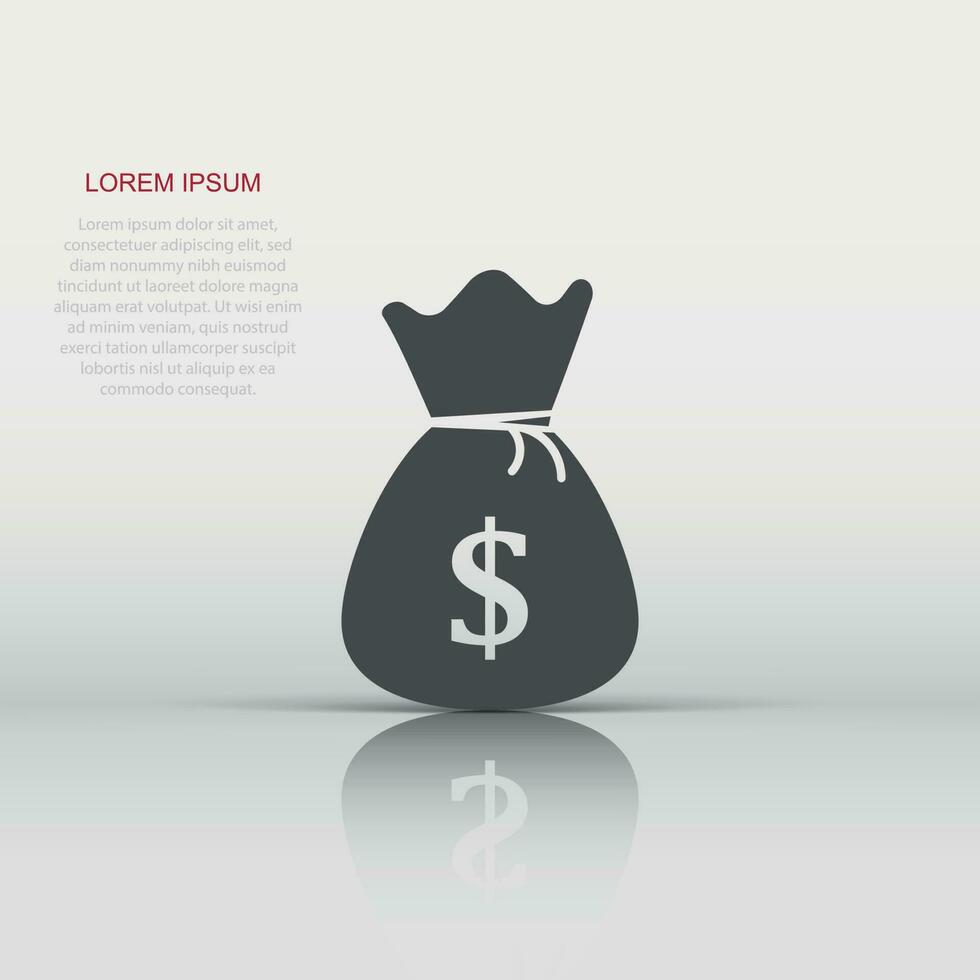 Money bag vector icon in flat style. Moneybag with dollar sign illustration on white isolated background. Money cash sack concept.