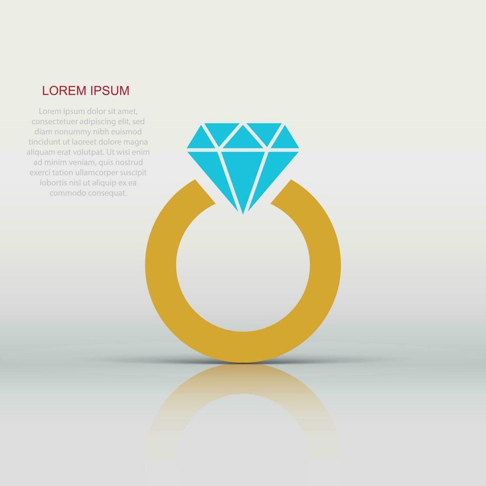 Ring with diamond vector icon in flat style. Gold jewelery ring illustration on white isolated background. Engagement business concept.