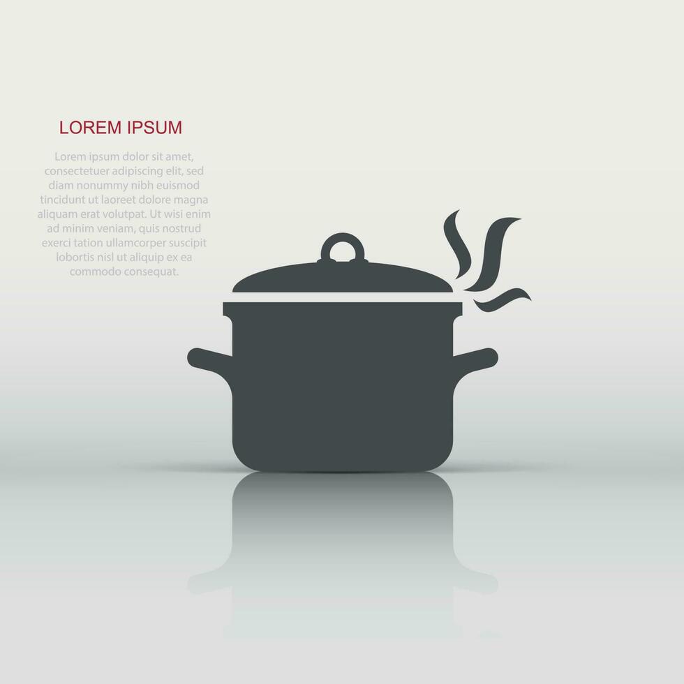 Cooking pan icon in flat style. Kitchen pot illustration on white isolated background. Saucepan equipment business concept. vector