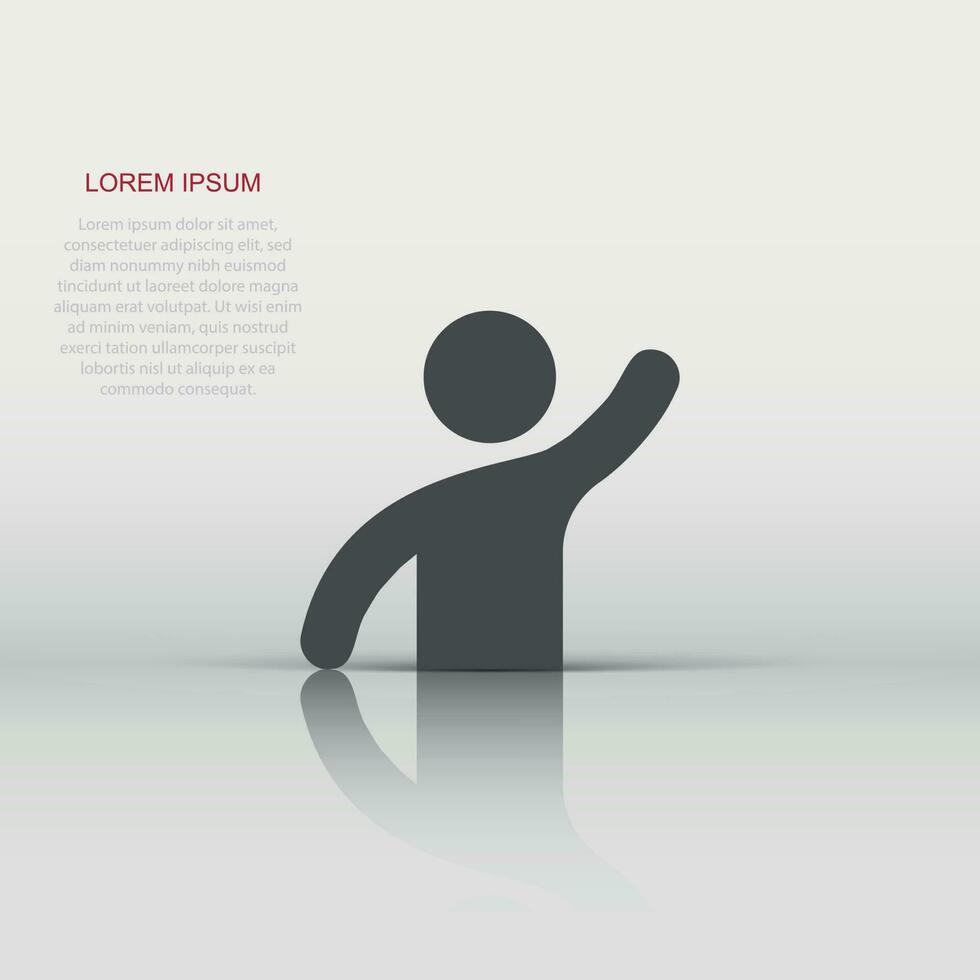 People greeting with hand up icon in flat style. Person gesture vector illustration on white isolated background. People leader business concept.