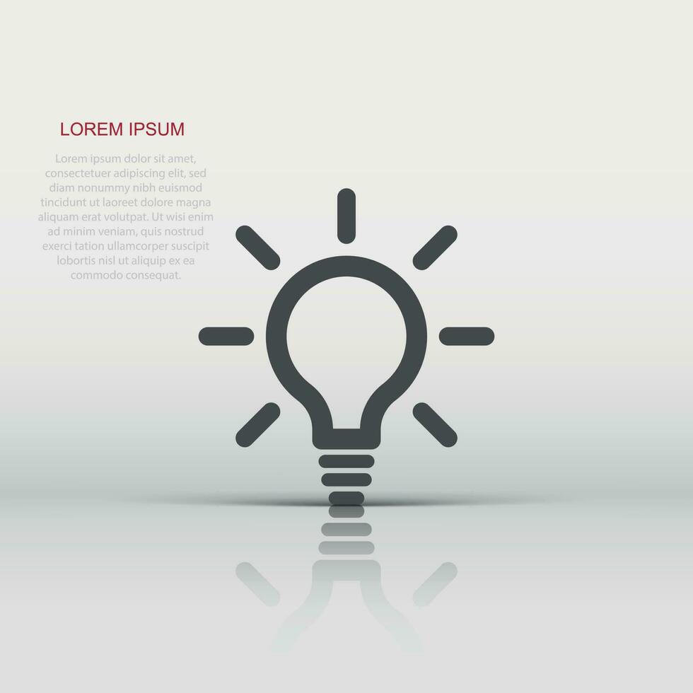 Vector light bulb icon in flat style. Electric lamp sign illustration pictogram. Idea lightbulb business concept.