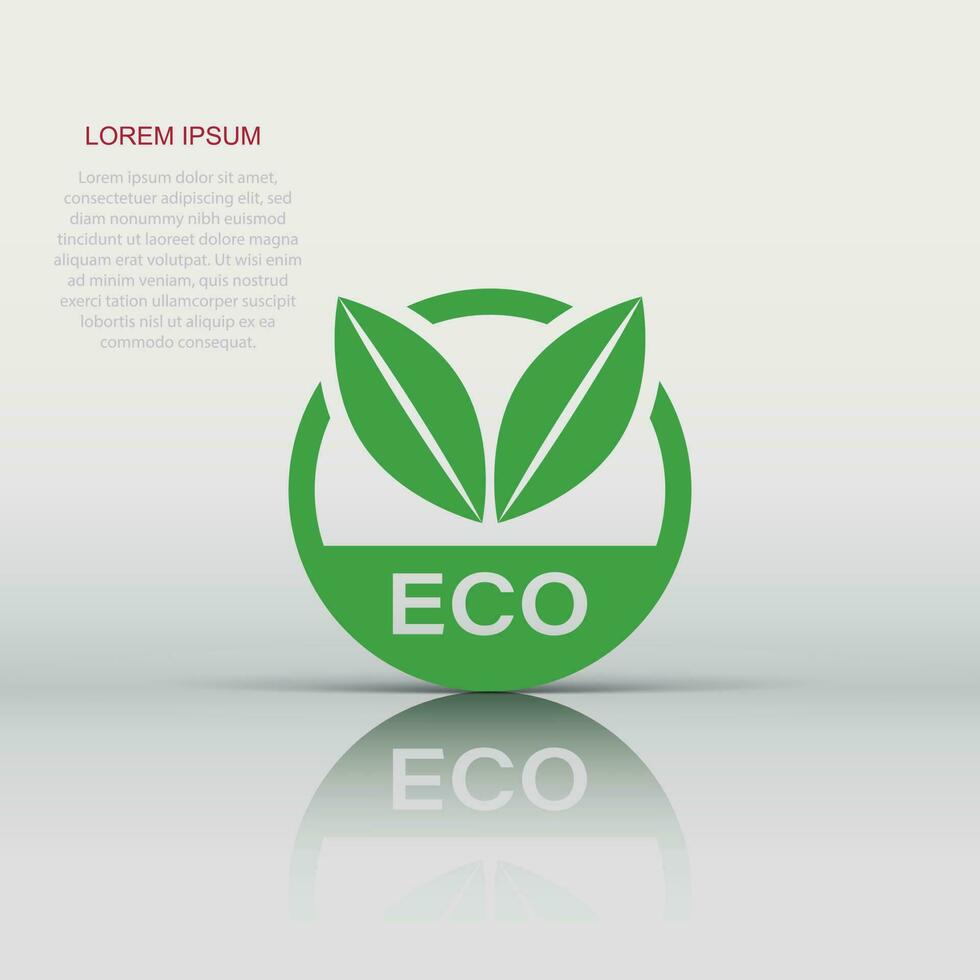 eco etiqueta Insignia vector icono en plano estilo. orgánico producto sello ilustración en blanco aislado antecedentes. eco natural comida concepto.