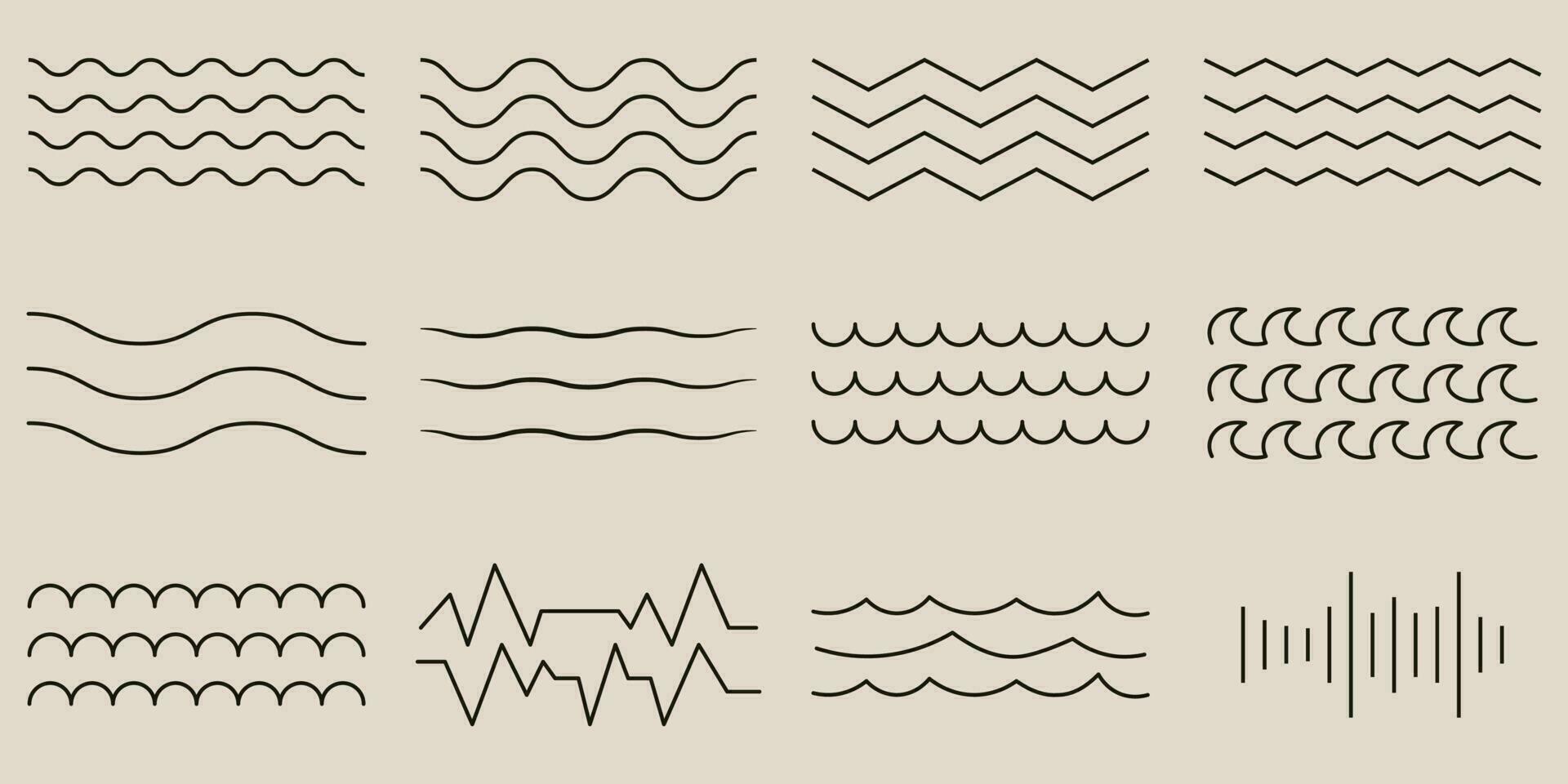 set bundle wave collection with line art style logo vector icon illustration design.