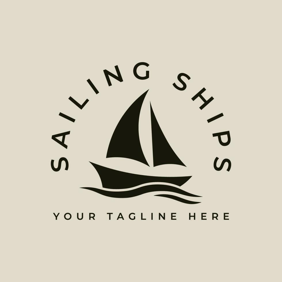 sailing ship logo, icons, with vintage logo vector symbol illustration