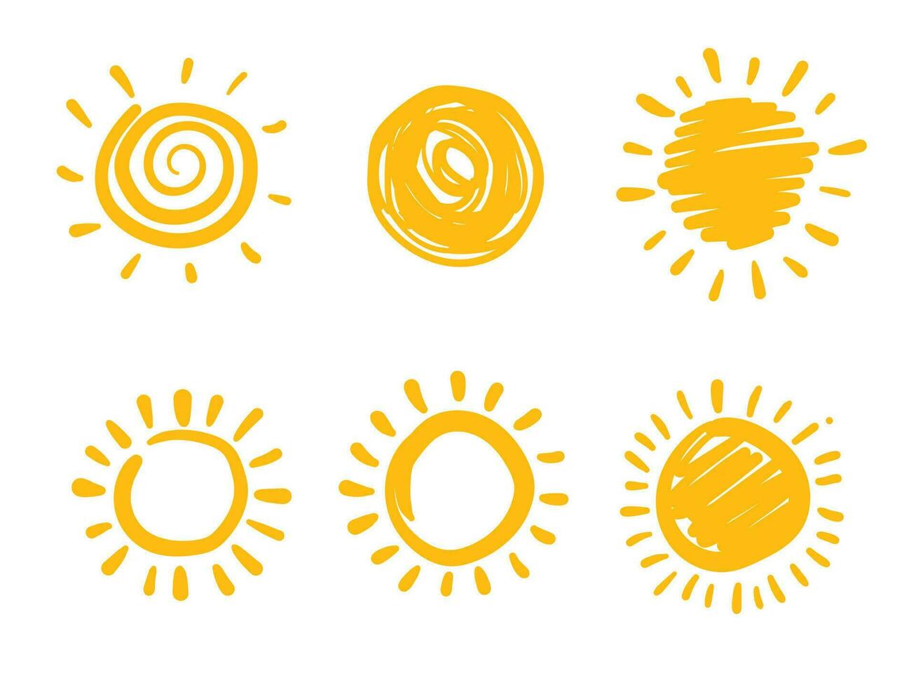 Hand drawn sun. set of sun vector illustration