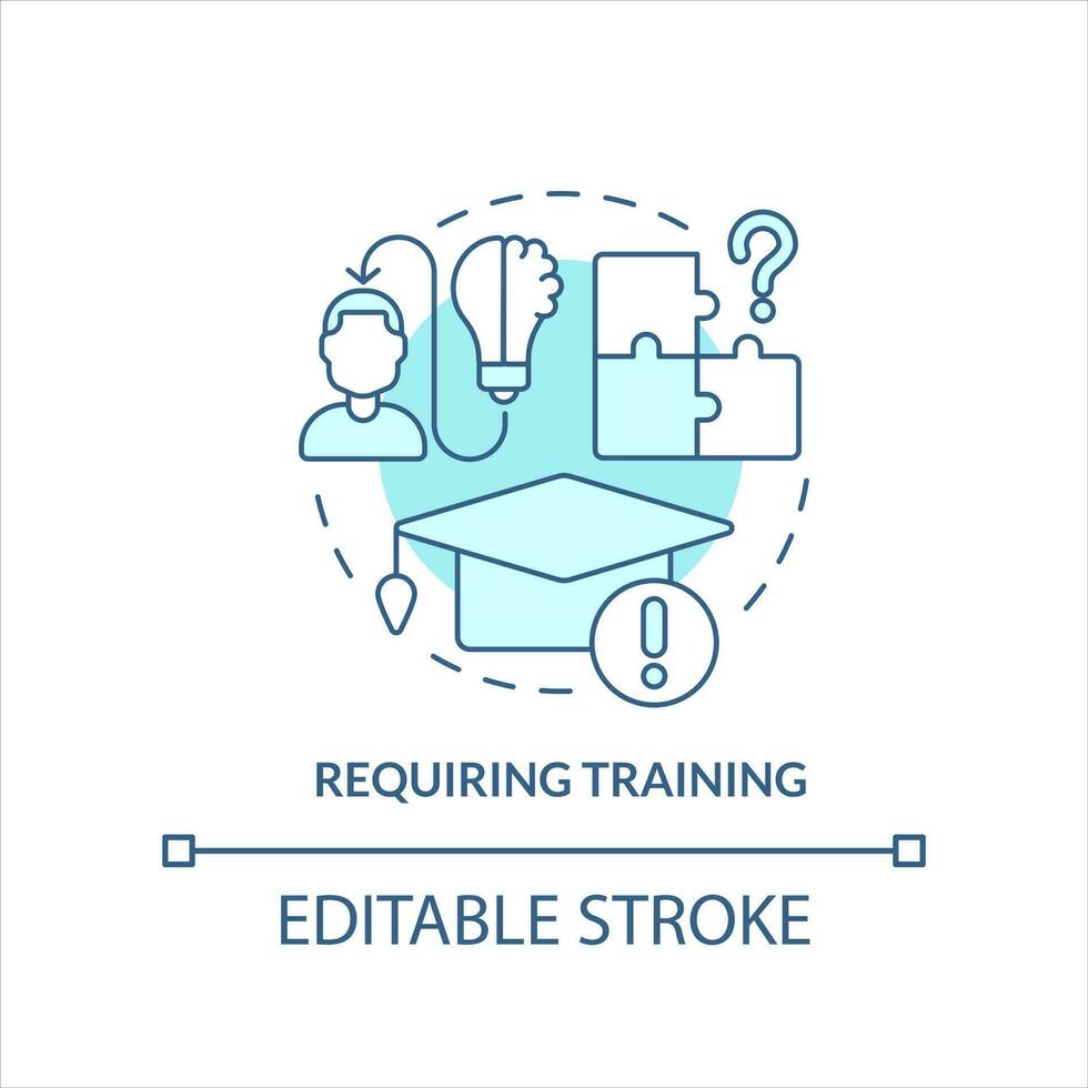 Requiring training turquoise concept icon. Master new hardware. Teaching employee abstract idea thin line illustration. Isolated outline drawing. Editable stroke vector