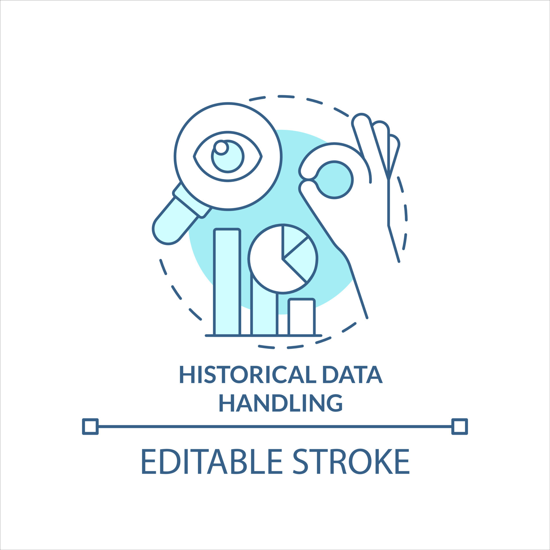 Historical data handling turquoise concept icon. Research working ...