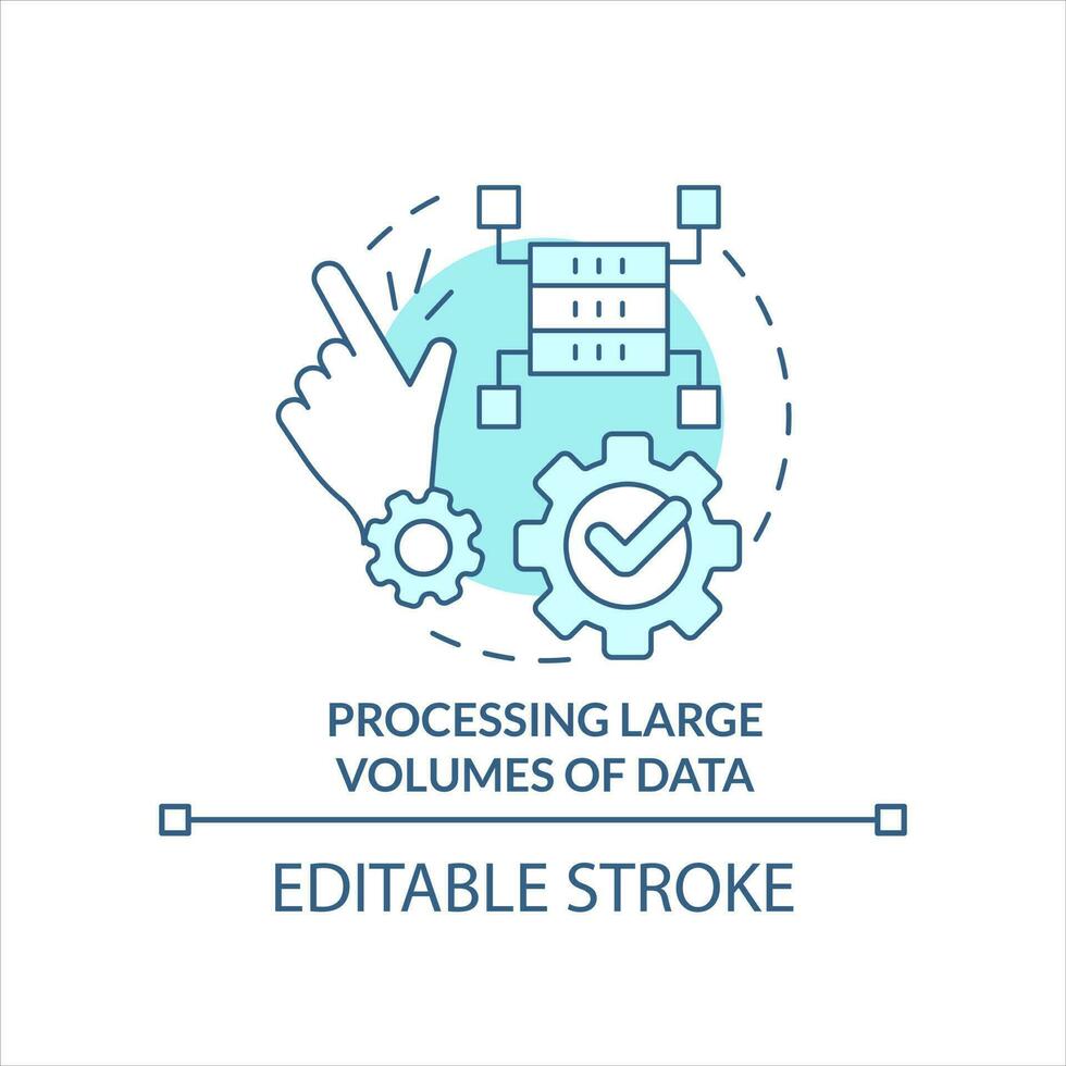 Processing large volumes of data turquoise concept icon. Business tools. Big database abstract idea thin line illustration. Isolated outline drawing. Editable stroke vector