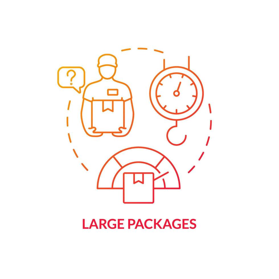 Large packages red gradient concept icon. Weight control. Size limit for post office. Mail restrictions abstract idea thin line illustration. Isolated outline drawing vector