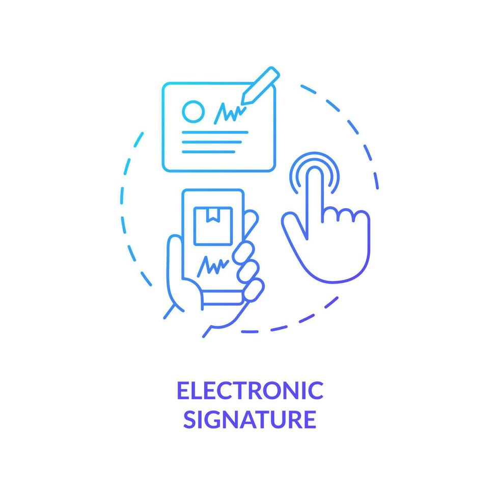 Electronic signature blue gradient concept icon. Document to receive order. Virtual person identification abstract idea thin line illustration. Isolated outline drawing vector