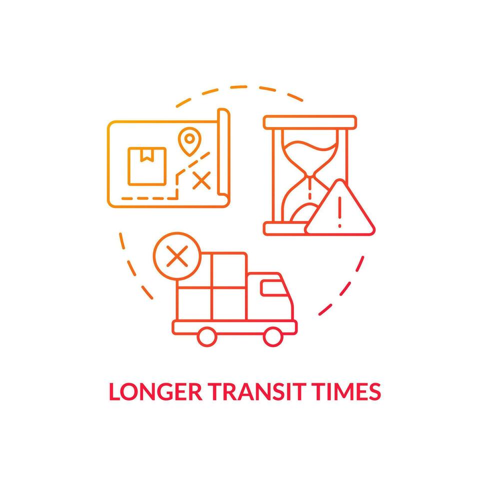 Long transit times red gradient concept icon. Unsafety shipping. Slow delivery. Wait for order abstract idea thin line illustration. Isolated outline drawing vector