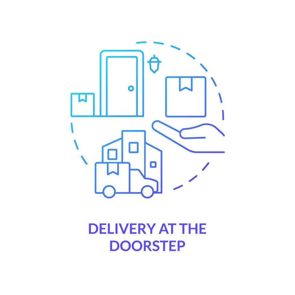 Delivery at doorstep blue gradient concept icon. Home shipping. Courier services. Receive order abstract idea thin line illustration. Isolated outline drawing vector