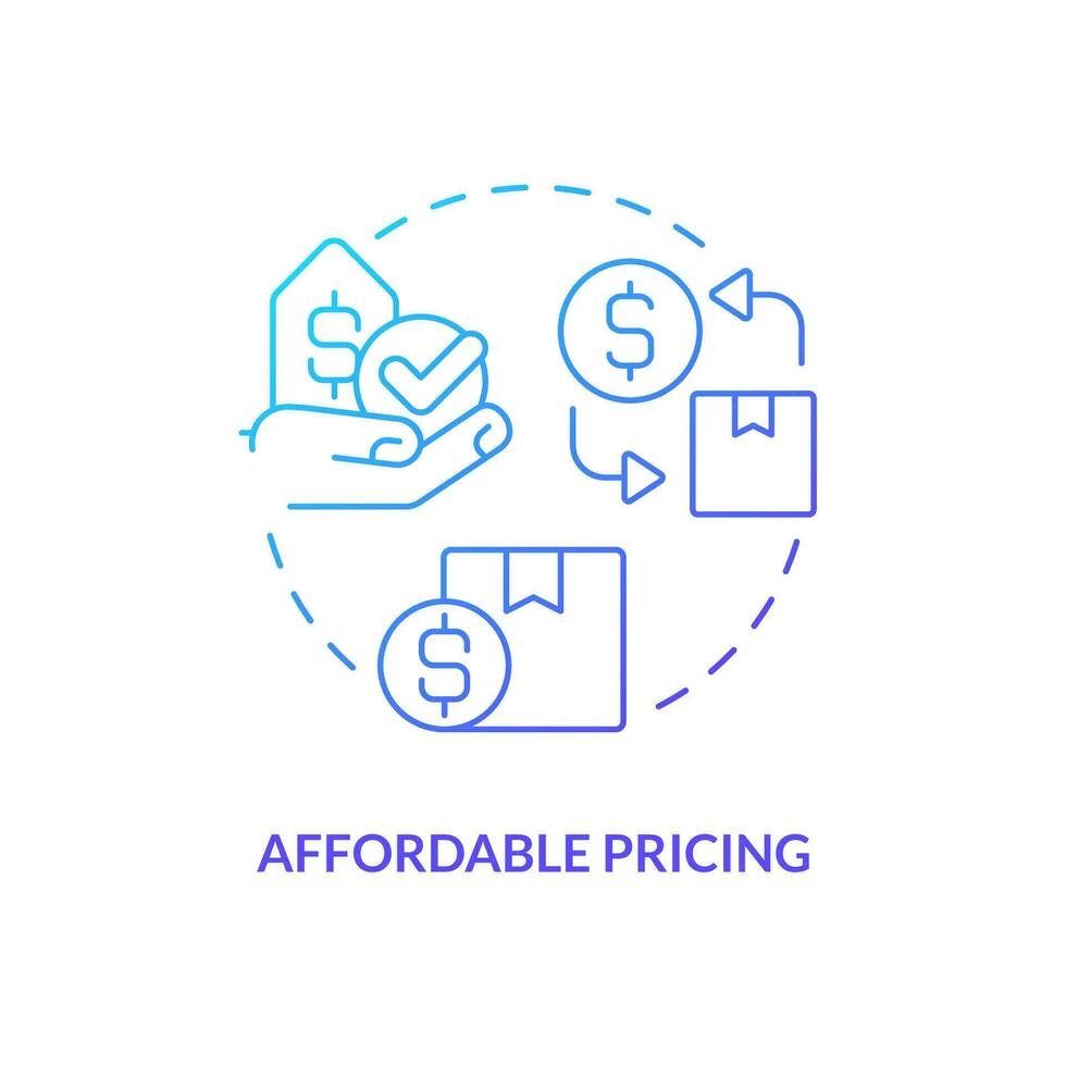 Affordable pricing blue gradient concept icon. Cheap postal services. Low cost delivery. Saving money abstract idea thin line illustration. Isolated outline drawing vector