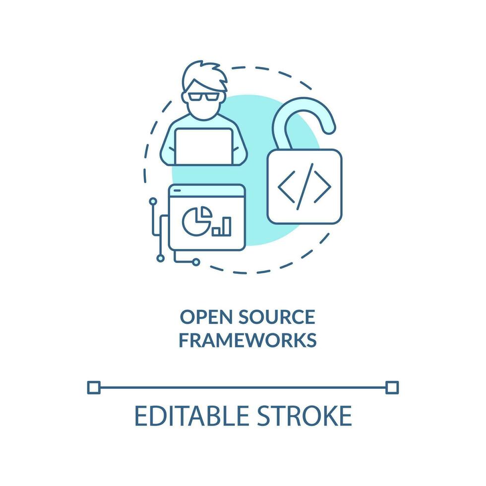 Open source frameworks turquoise concept icon. Web industry transformation abstract idea thin line illustration. Isolated outline drawing. Editable stroke vector