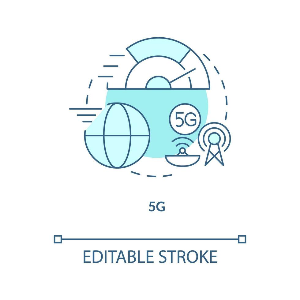 Fifth generation turquoise concept icon. Wireless network. Trend in web technology abstract idea thin line illustration. Isolated outline drawing. Editable stroke vector