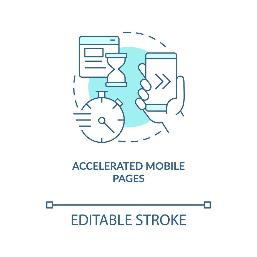 Accelerated mobile pages turquoise concept icon. Digital industry transformation abstract idea thin line illustration. Isolated outline drawing. Editable stroke vector