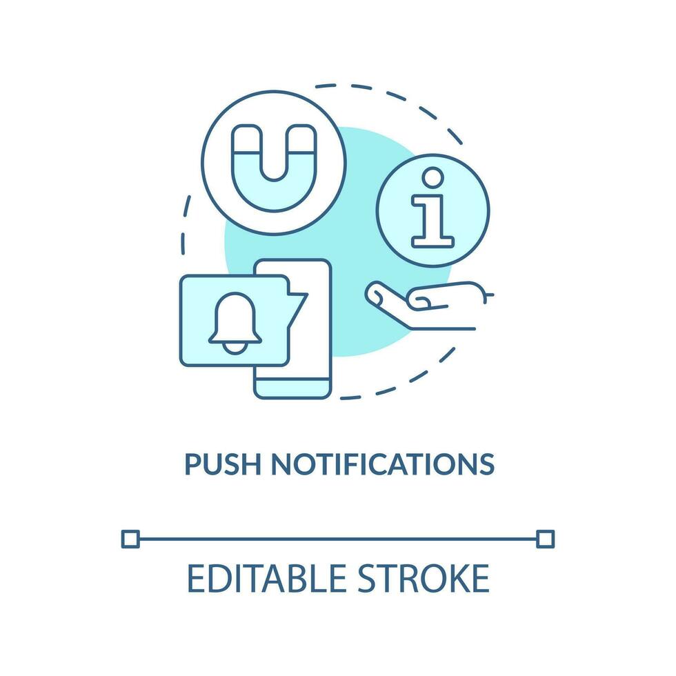 Push notifications turquoise concept icon. User experience. Web industry trend abstract idea thin line illustration. Isolated outline drawing. Editable stroke vector