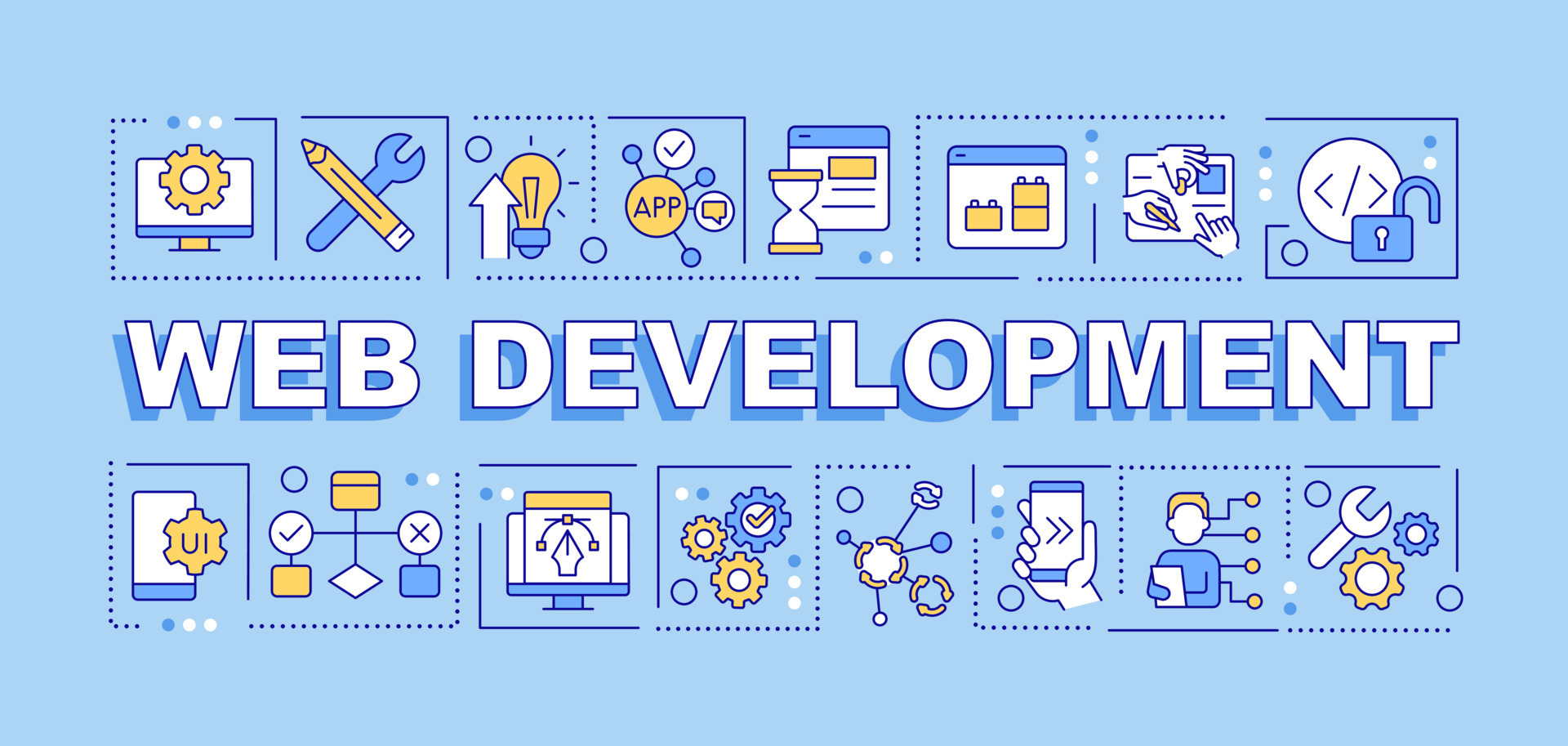 Web development word concepts blue banner. Digital technology ...