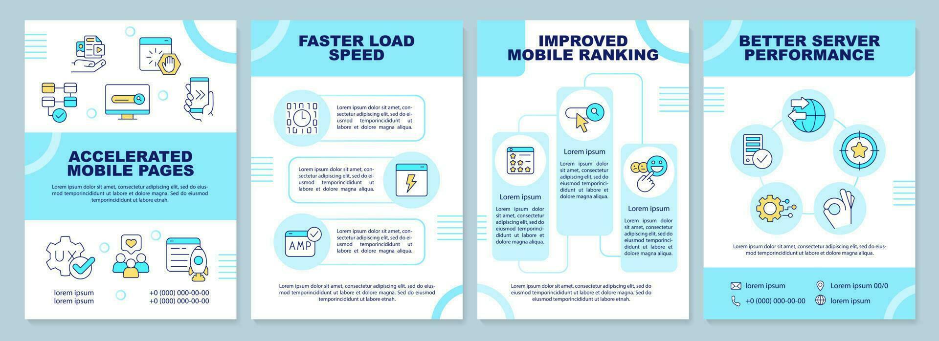 acelerado móvil paginas folleto modelo. digital tendencias folleto diseño con lineal iconos editable 4 4 vector diseños para presentación, anual informes