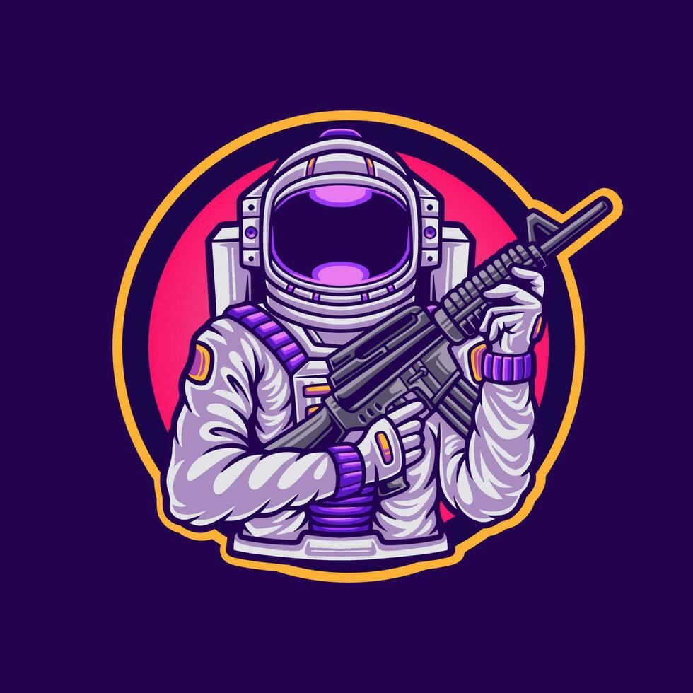 Astronaut shooting with weapon tshirt illustration design vector