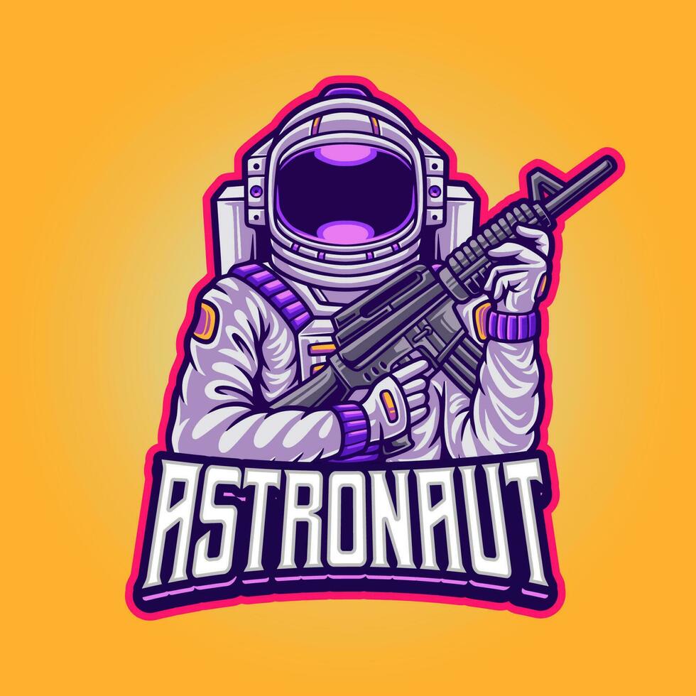 Astronaut shooting with weapon mascot logo vector