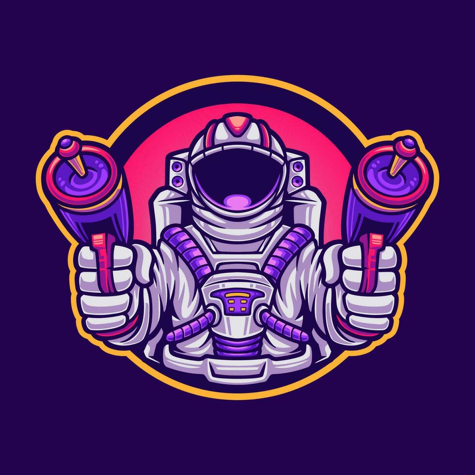 Astronaut shooting with weapon tshirt illustration design vector