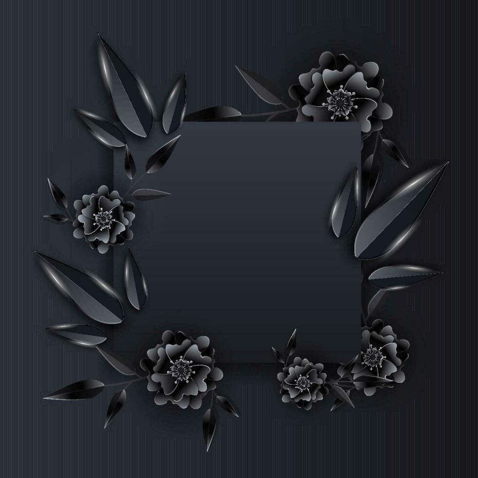 papel cortar flores y hojas decorado en negro antecedentes con espacio para mensaje. vector