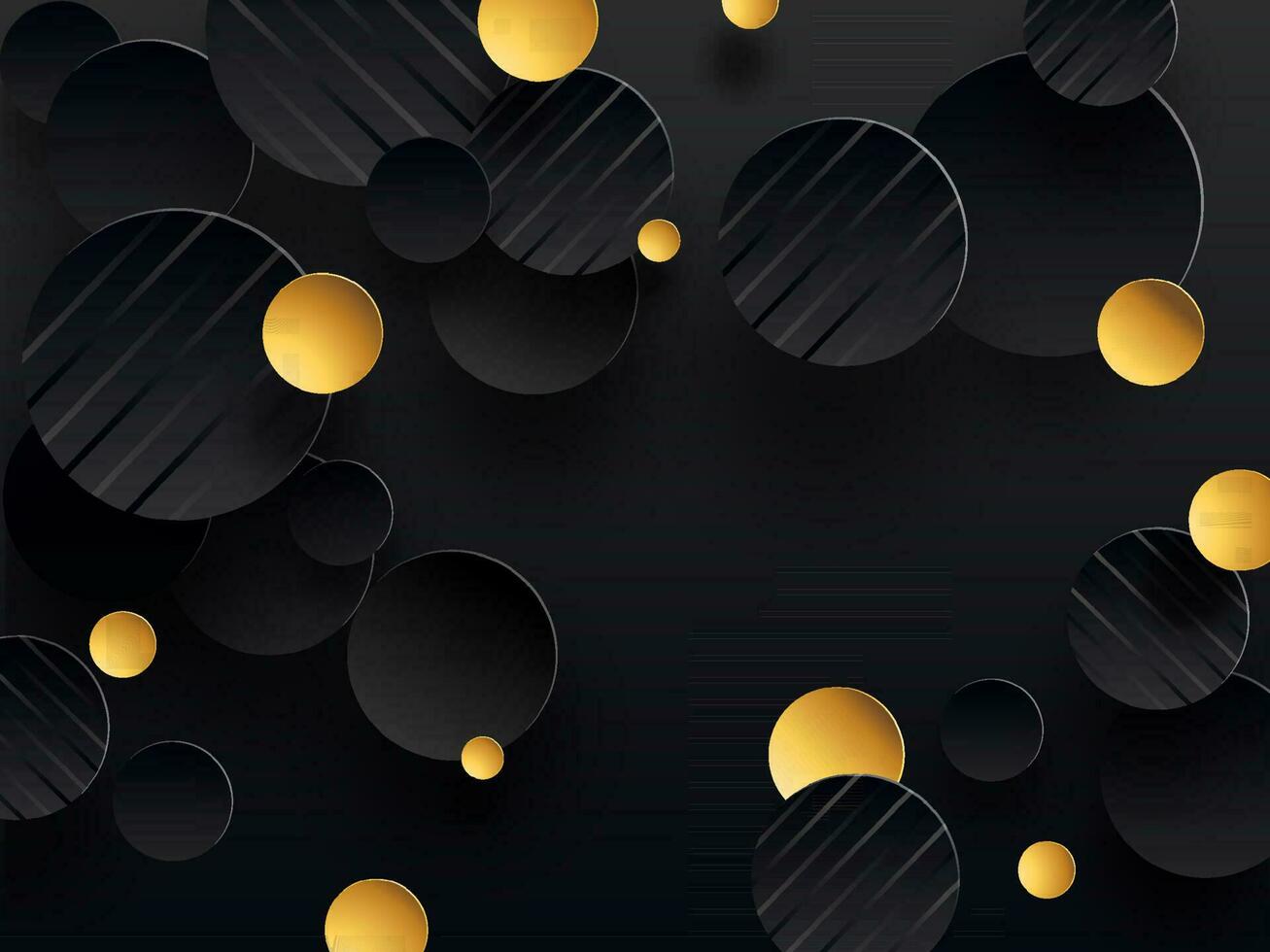 Black and Golden Paper Circle Abstract Background. vector