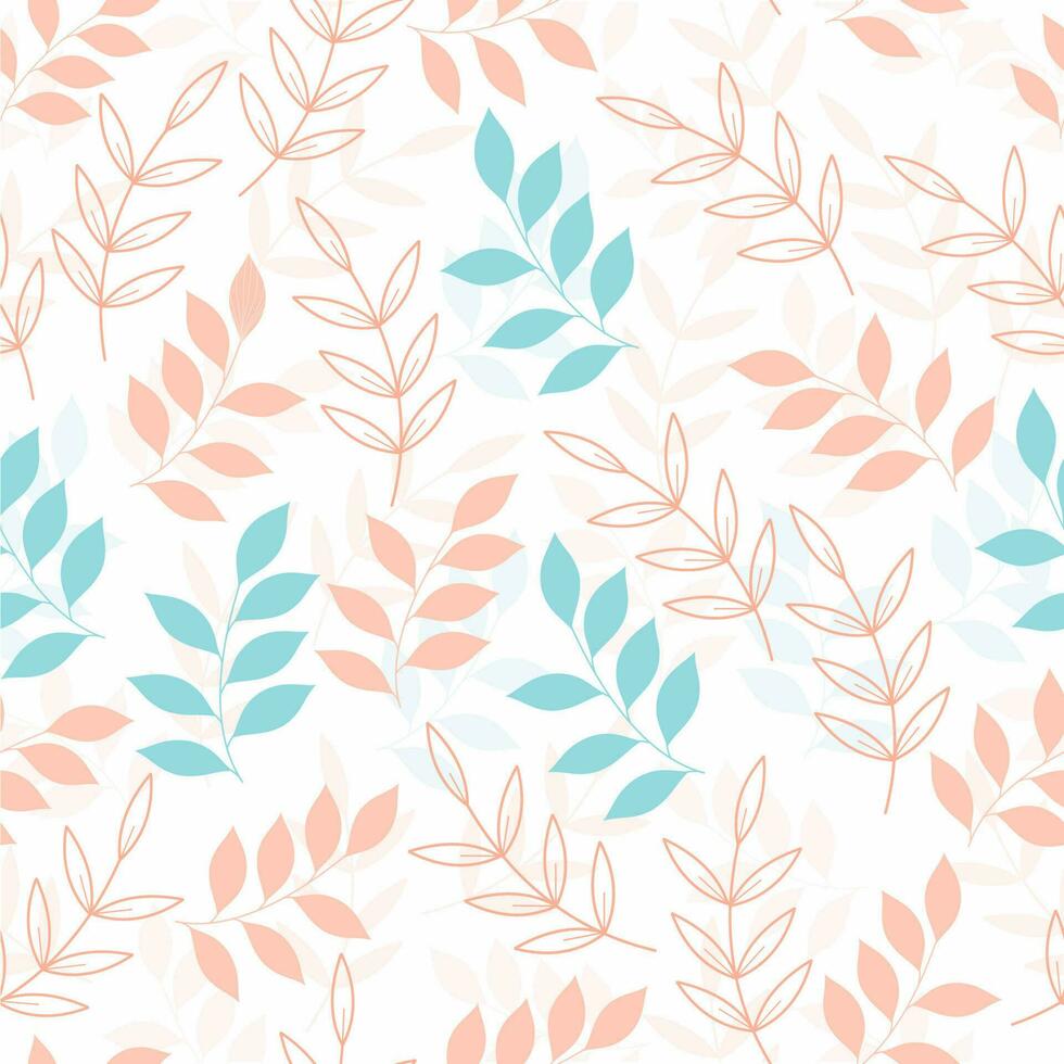 Blue and Pastel Pink Leaves Branches Seamless Pattern Background. vector