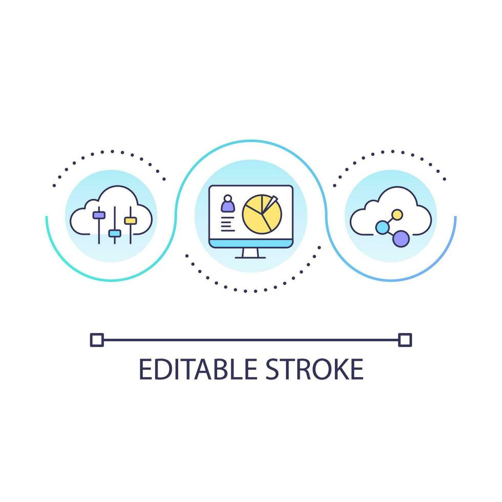 Virtual storage for personal data loop concept icon. Cloud computing. Information analytics abstract idea thin line illustration. Isolated outline drawing. Editable stroke vector