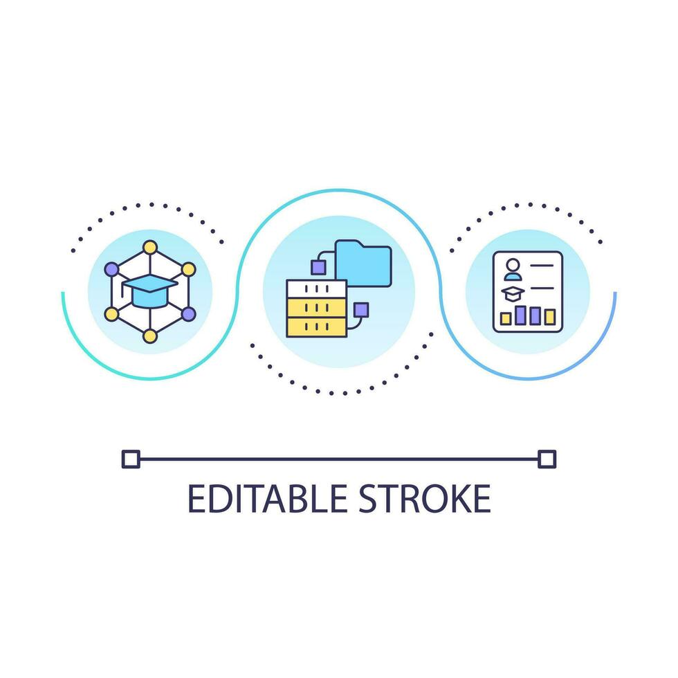 Digitization of education industry loop concept icon. E learning resources. Online studying abstract idea thin line illustration. Isolated outline drawing. Editable stroke vector