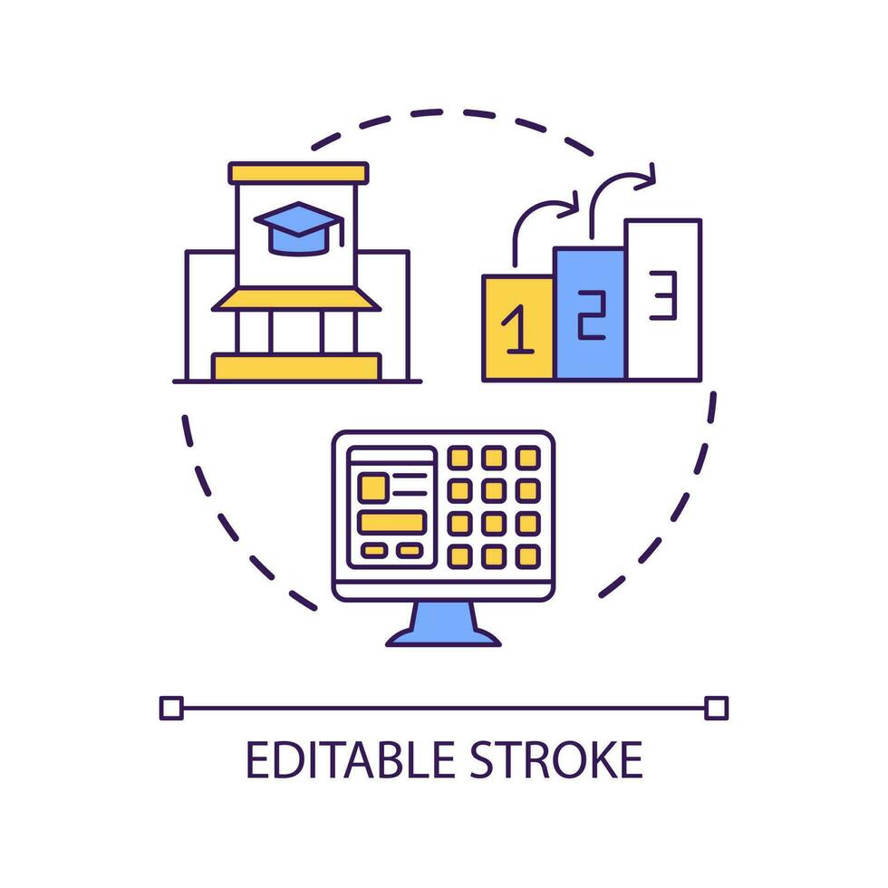 Systematization of education process concept icon. Learning facilities. Digital studying abstract idea thin line illustration. Isolated outline drawing. Editable stroke vector